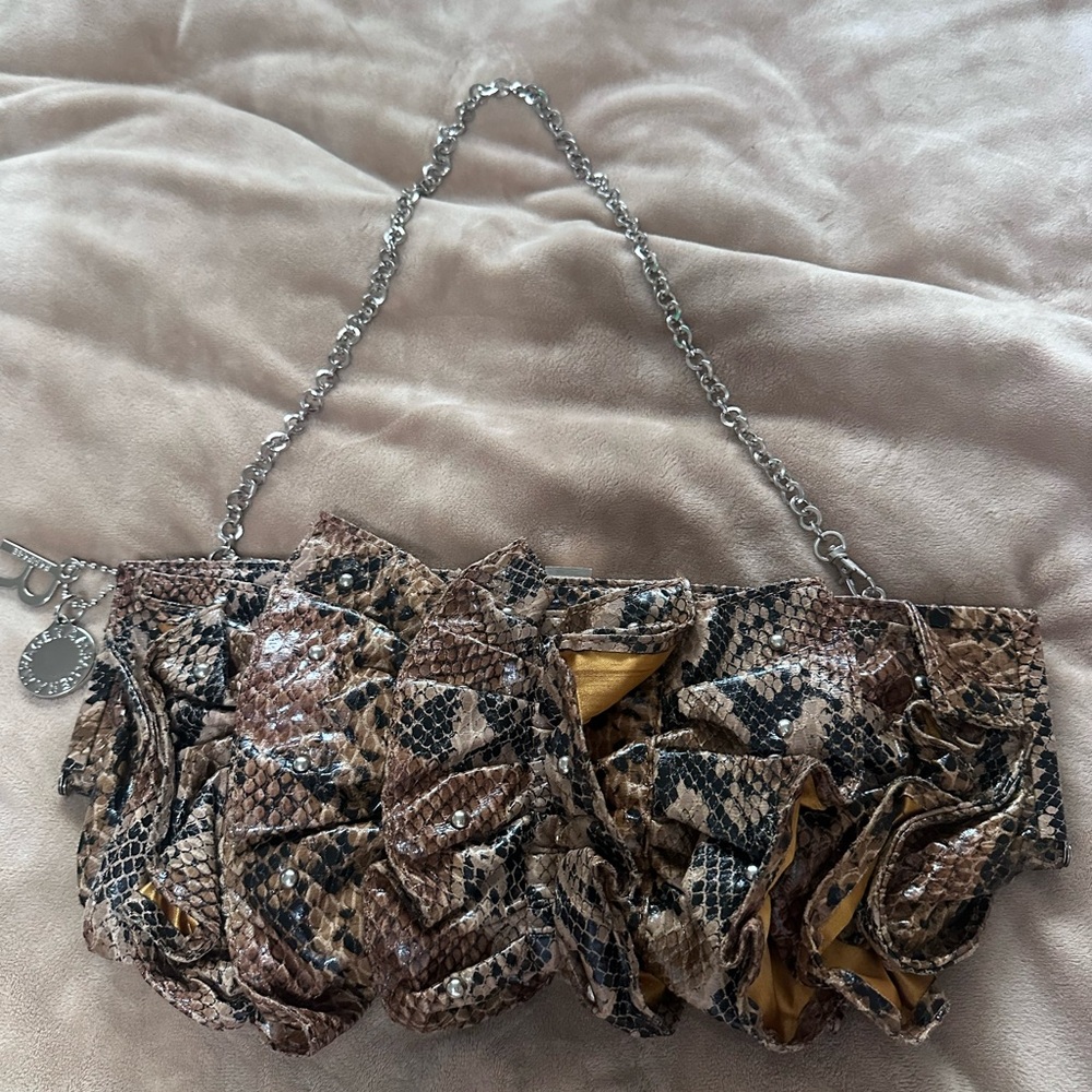 Rampage Snakeskin Clutch with Silver Chain